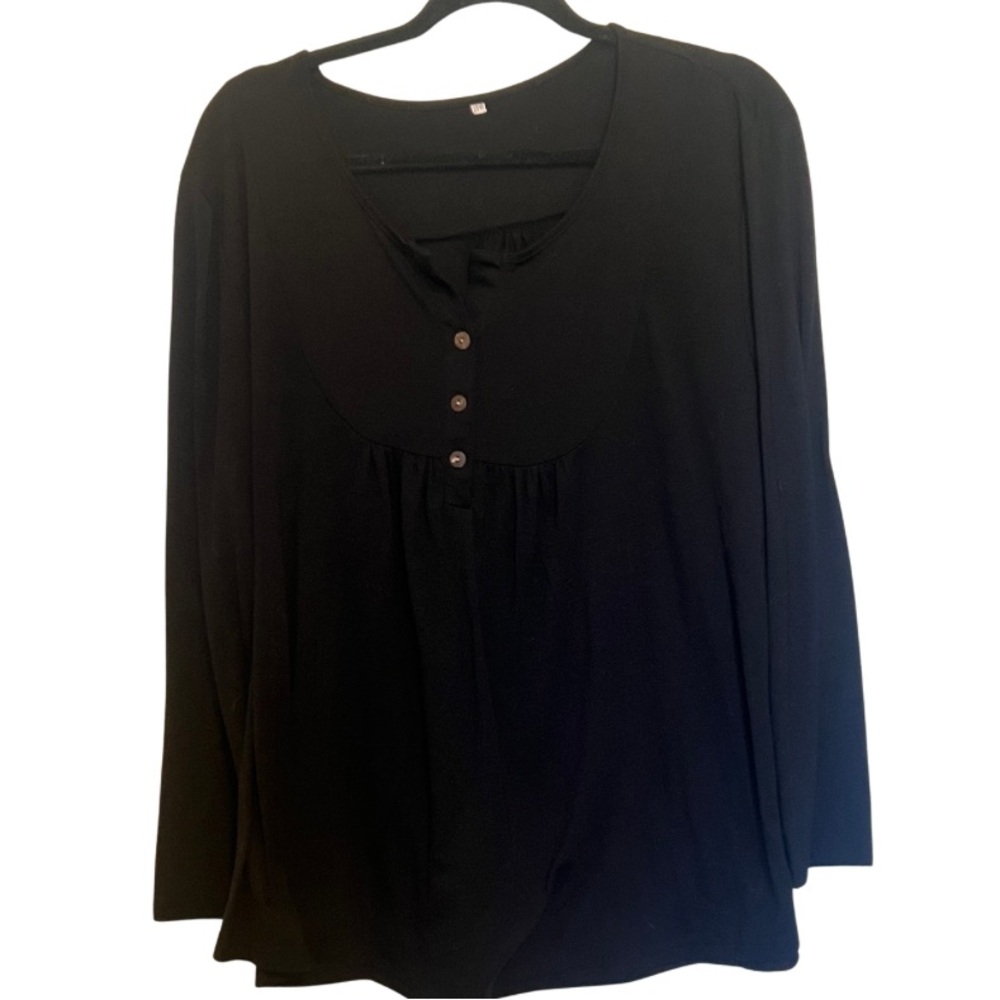 Classic Black Long Sleeve 3 Button Swing Women's Top